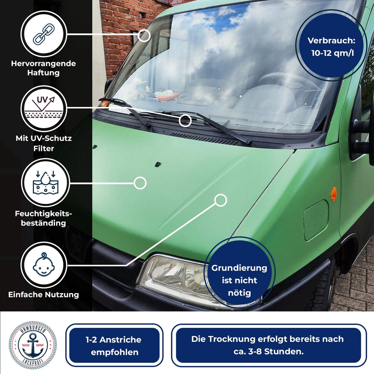 2K Autolak Capriblauw RAL 5019 - dekkend & roestwerend - Hamburger Lack-Profi