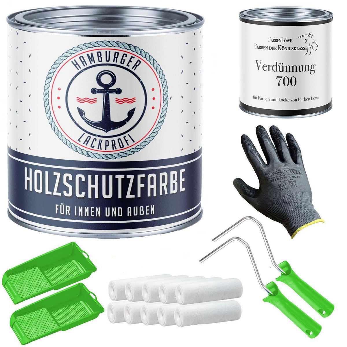 PU Houtbeschermverf RAL 6014 Geel olijfgroen - Weerbestendige verf met schildersset (X300) - Hamburger Lack-Profi
