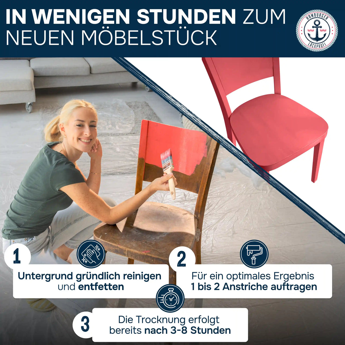 Möbelfarbe ohne Schleifen RAL 5024 Pastellblau - Möbellack Hamburger Lack-Profi - Hamburger Lack-Profi