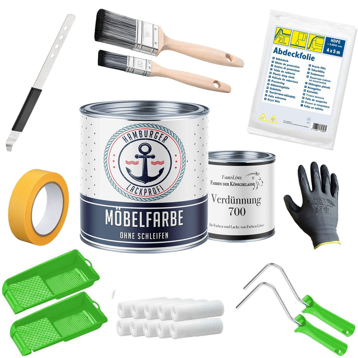 Meubelverf zonder schuren RAL 8000 Groenbruin - Meubellak met schildersset (X500) - Hamburger Lack-Profi